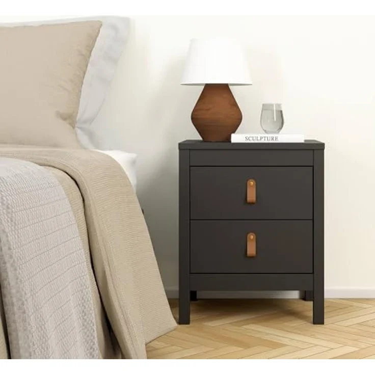 Dmora - Nachttisch Janette, Niedrige Kommode, Tisch, Multifunktionaler Nachttisch, 44x38 h54 cm, Schwarz – Bild 1