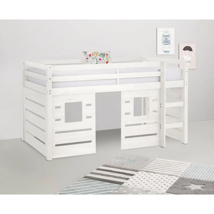 OTTO home Hochbett Alpi aus Kiefernholz, inklusive Leiter und Panel, Außenmaßenbreite 103 cm