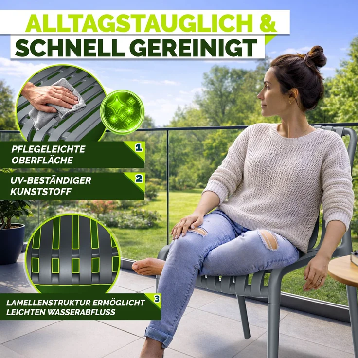 tillvex® Gartenstühle 2er Set Stapelbar Wetterfest | Outdoor Stühle bis 120kg belastbar | Gartenstühle Outdoor | Terrassenstuhl Gartenmöbel Balkon Garten Terrasse – Bild 10