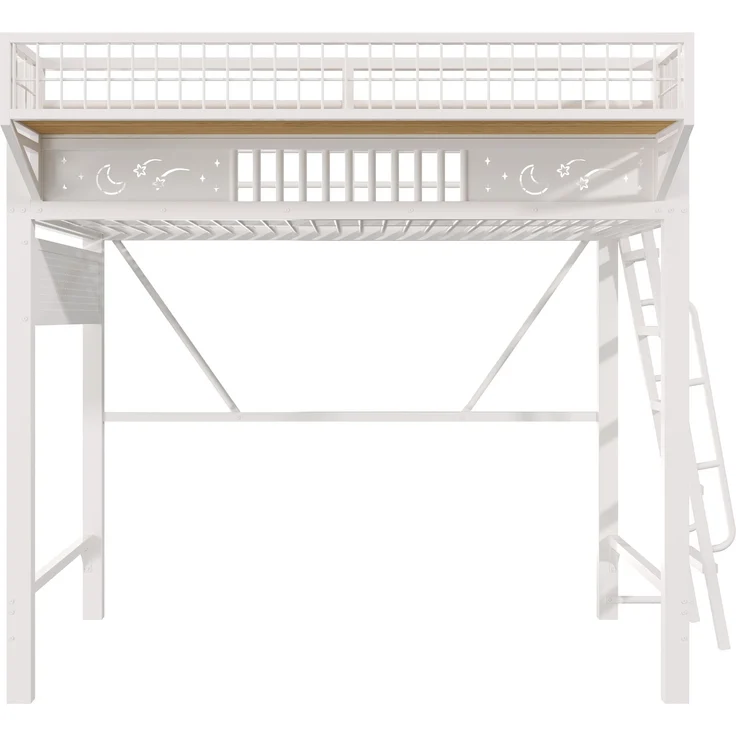 Hochbett, 90 x 200 cm, Metallbettgestell, Staufächer, offene untere Ebene, Ohne Matratze, Weiß – Bild 10