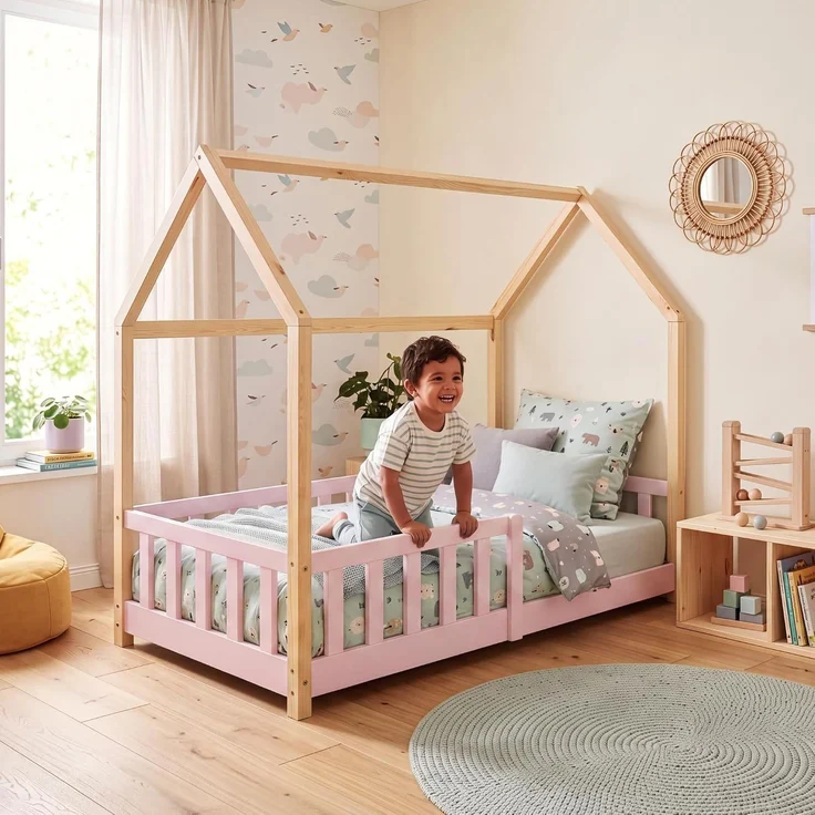 Hausbett Hesel mit Rausfallschutz 80x160 cm Rosa/Natur [en. casa] – Bild 5