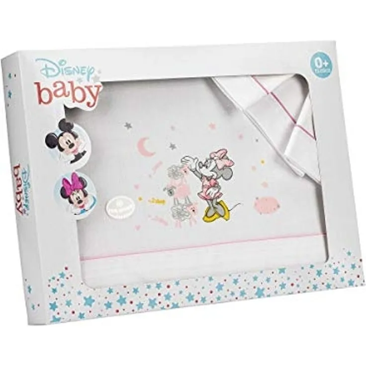 Interbaby MN006-12 3Stück Bettwäsche Wiege Disney Minnie Mouse Weiss/Rosa, rosa, 180 g, cuna
