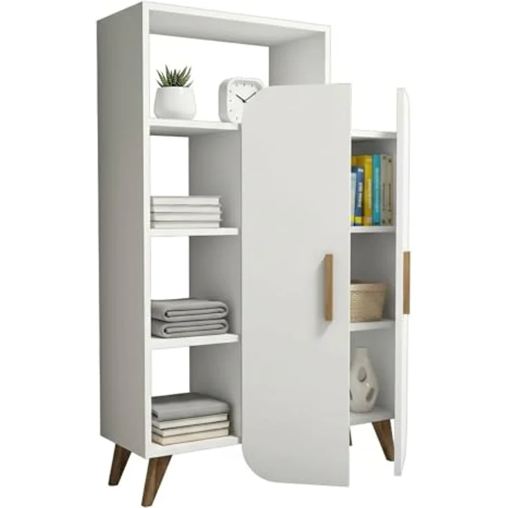 Dmora Credenza Capella, Buffet da soggiorno, Madia da salotto, Dispensa da cucina, 90x32h132 cm, Bianco – Bild 4