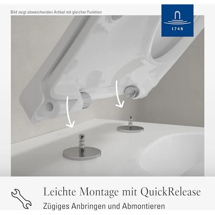 Villeroy & Boch Architectura WC-Sitz SlimSeat, Toilettendeckel mit Absenkautomatik, abnehmbarer Toilettensitz aus bruchsicherem Duroplast, Klodeckel Original Ersatzteil, D-Form, Weiß Alpin, glänzend – Bild 4