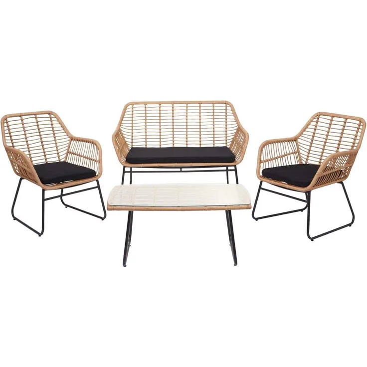 Polyrattan Garnitur HWC-G17a, Garten Sofa Set Sitzgruppe Stuhl, Seil ~ naturfarben, Polster anthrazit ohne Dekokissen