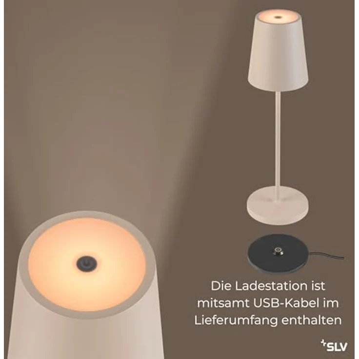 SLV VINOLINA TWO, Tischleuchte, Akku, IP65, 2200/2700/3000K, TOUCH, beige - Ambiente- Tisch- und Standleuchten – Bild 6