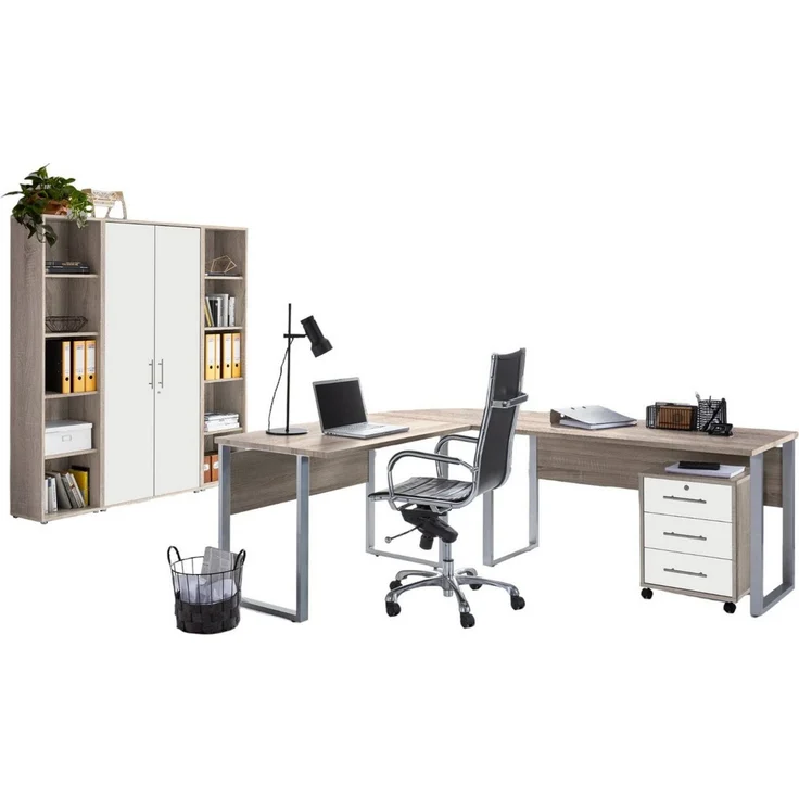 moebel-dich-auf Büromöbel-Set TABOR PRO Set 3, (abschließbar, Metallgriffe, 5-tlg, Winkelschreibtisch mit Rollcontainer + Aktenschrank + 2 Aktenregale), Made in Germany – Bild 2