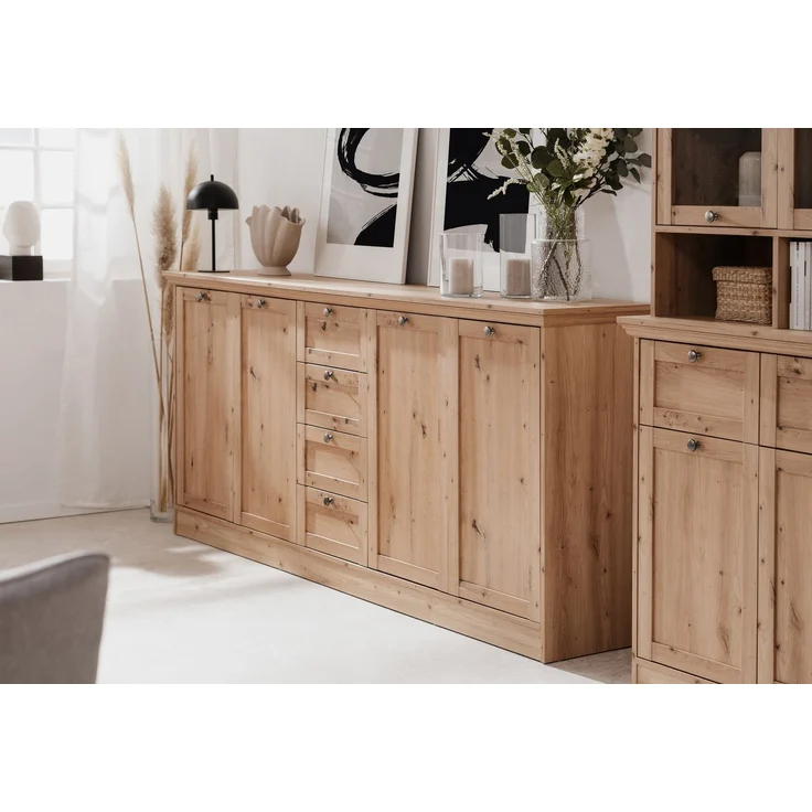 Anrichte >Timber< Landhaus, 4 Türen, 4 Schubladen, 4 Böden, in Artisan Eiche Dekor - 200x90x40cm (BxHxT) – Bild 3