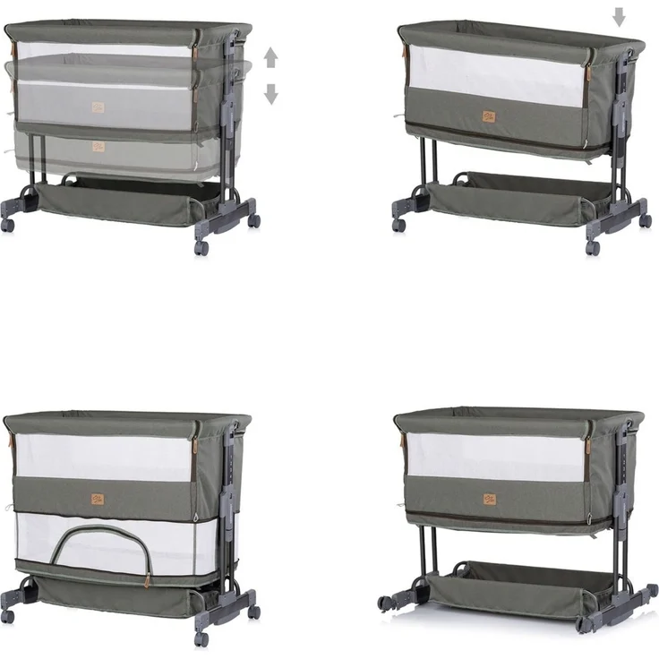 Chipolino Beistellbett Zen 2 in 1 Babybett Schaukelfunktion 7 Höhen Moskitonetz grün – Bild 4