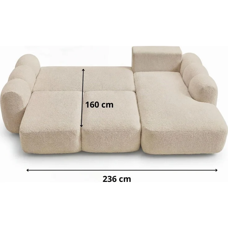 GRAINGOLD Ecksofa Avelin, Eckcouch für Wohnzimmer, L-Form mit Schlaffunktion und Bettkasten, Bouclé-Stoff, Creme, Rechts – Bild 9
