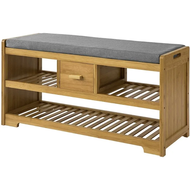 SoBuy FSR75-N Schuhbank, Massivholz, Lackiert, Bambus, 91 x 45 x 34 cm