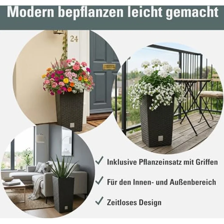 Polyrattan-Pflanztopf mit Einsatz Rattanoptik 26 x 50,5 x 26cm – Bild 3