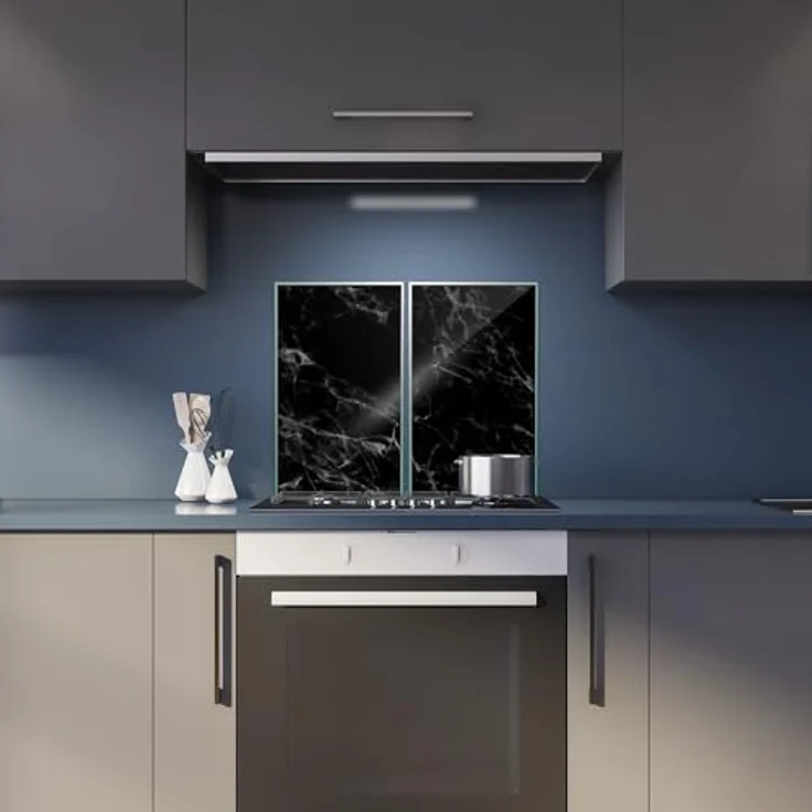 Herdabdeckplatte Abdeckung Ceranfeld Abdeckplatte Schneidebrett 2-Teilig 60x52 Marmor Schwarz- Weiss Spritzschutz Glasplatte Ceranfeldabdeckung Herdschutz Sicherheitsglas Glasschneidebrett 2 x 30 x 52 – Bild 7