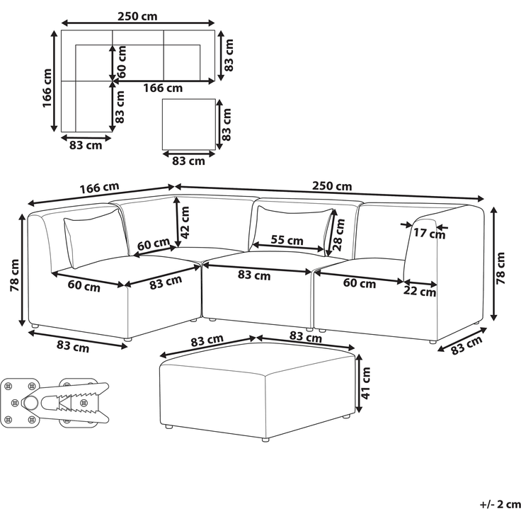 Modul Ecksofa 4-Sitzer LEMVIG Cord Sandbeige rechtsseitig – Bild 2
