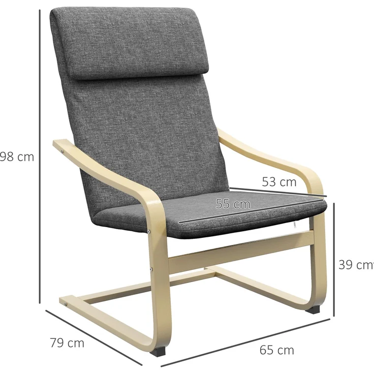 Sessel mit Kopfstütze und Armlehnen, Bezug in Leinenoptik, Holzgestell, Grau + Natur--Dunkelgrau--99x80x66.5cm--YOUDENOVA – Bild 5