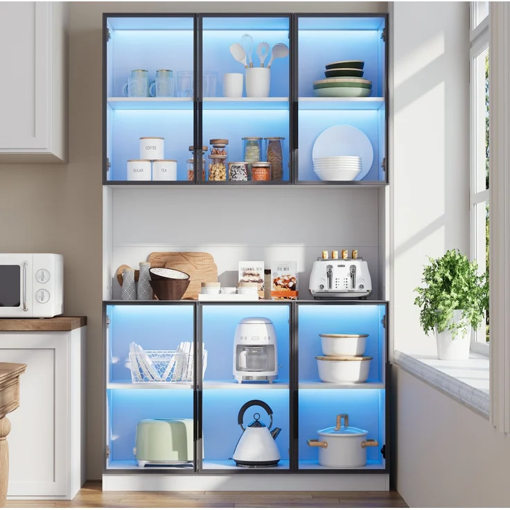 Vitrine 120x34x200 cm in Weiß mit Glastüren und App-gesteuerter LED-Beleuchtung – Bild 3