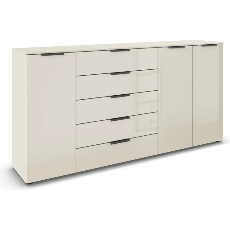 Rauch Möbel Flipp, Kommode für Schlafzimmer, Kinderzimmer, Wohnzimmer, Jugendzimmer, Flur, Garderobe, 3-türig, 5 Schubladen, mit Softclose-Funktion, Farbe Glas Beige, Breite 199 cm – Bild 1