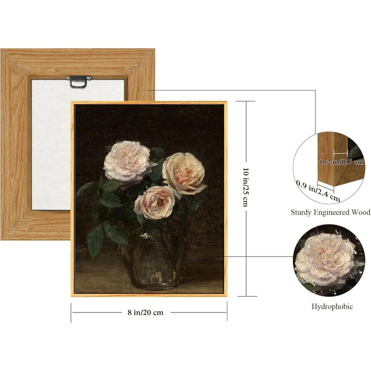 Vintage Botanisch Leinwandbilder mit Rahmen Holz Rosa Rosen 30x40cm – Bild 5