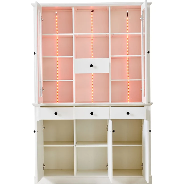 ZUBALIYA Standvitrine mit 4 Schubladen / Vitrinenschränke mit LED, mit schrank mit 4 Schubladen und 5 Türen und großer Schrank mit 21 Ablagefächern, MDF, 119.50 x 40.00 x 180.00 cm, fürs Wohnzimmer – Bild 14