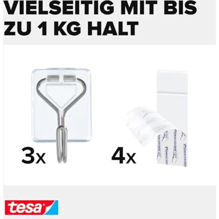 tesa Haken Powerstrips Drahthaken 3er-Set transparent – Bild 4