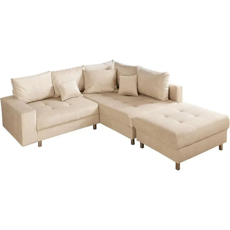 riess-ambiente Ecksofa KENT 220cm champagner beige, Einzelartikel 1 Teile, Wohnzimmer · Samt · L-Form · Ottomane beidseitig · Modern Design