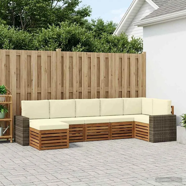 vidaXL Outdoor-Sofagarnitur 7 stk. 6-Sitzer Natur und Creme 3384636