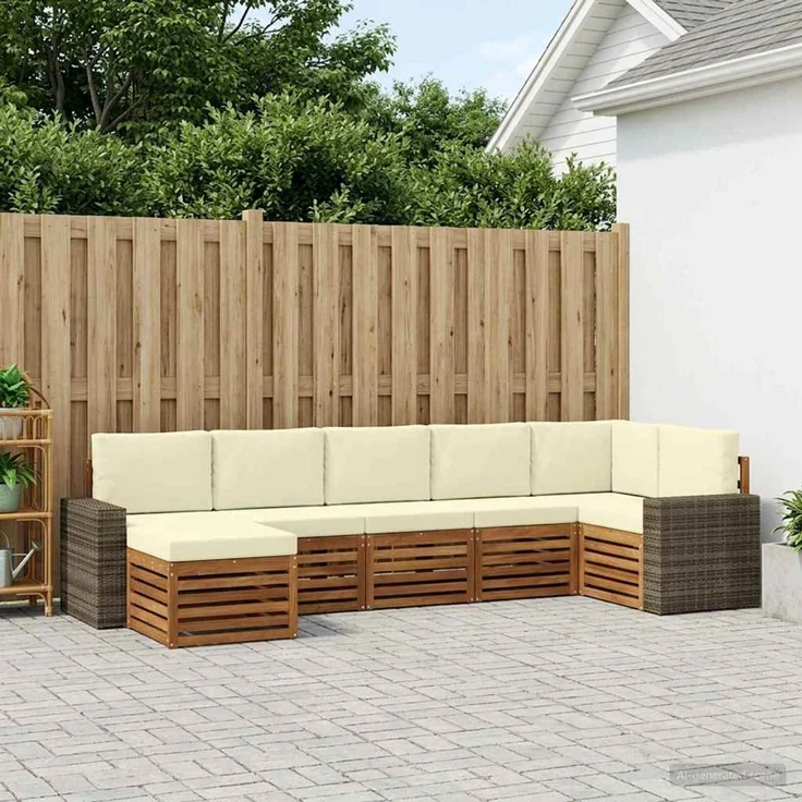 vidaXL Outdoor-Sofagarnitur 7 stk. 6-Sitzer Natur und Creme 3384636 – Bild 1