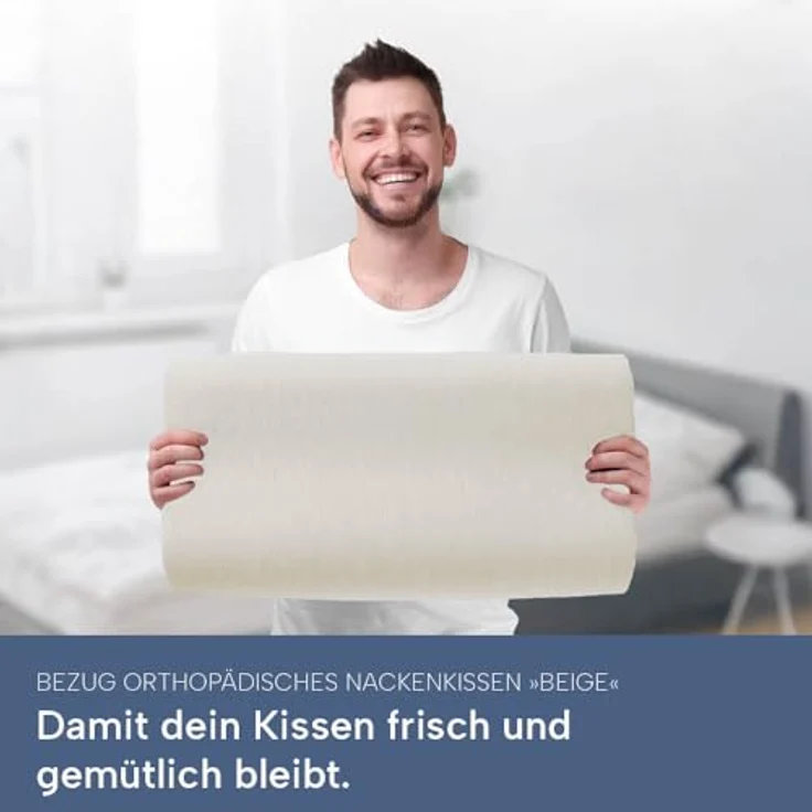 casimum Kissenbezug Schonbezüge für Orthopädisches Nackenkissen BEIGE, (2 Stück), passend für ergonomisches Nackenstützkissen 60x30 cm, Doppelpack (2Stk) – Bild 2