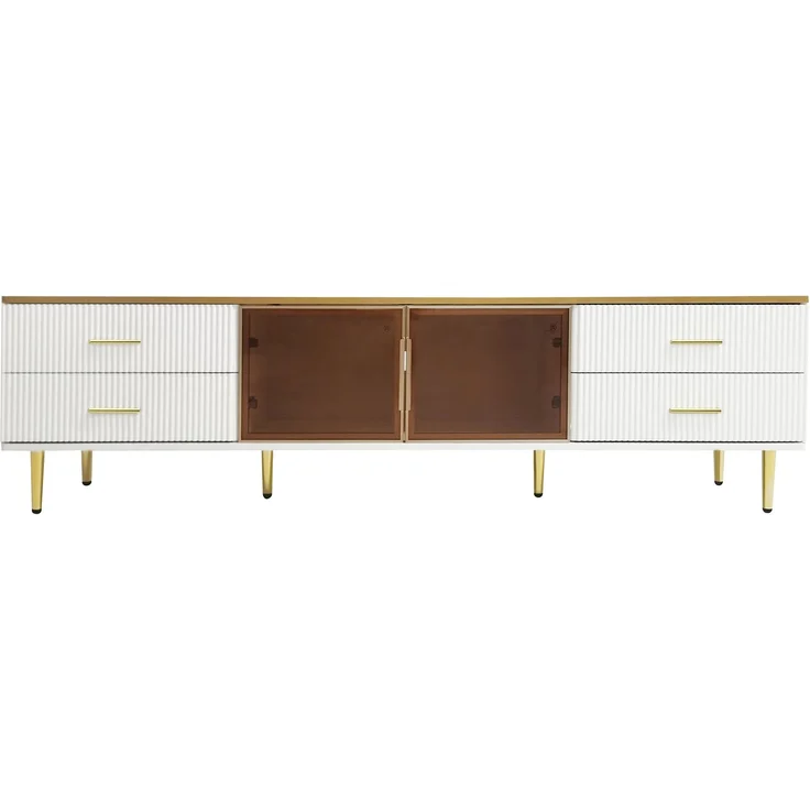TV-Schrank 170 cm Weiß Gold mit Marmormuster und braunem Glas, Lowboard mit 4 Schubladen und 2 Türen – Bild 10