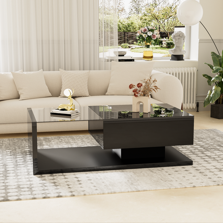 MODFU Couchtisch Beistelltische (Wohnzimmertisch, 1-St, 105*55*32,5cm), mit Glastischplatte, Schublade und 16-farbigen variablen LED-Leuchten – Bild 9