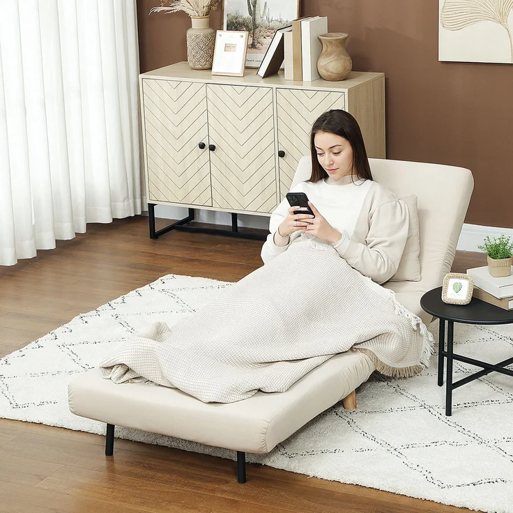 HOMCOM Relaxsessel mit Bettfunktion, verstellbare Rückenlehne, bis 150 kg Belastbar, Beige, 72 x 78 x 79 cm – Bild 7