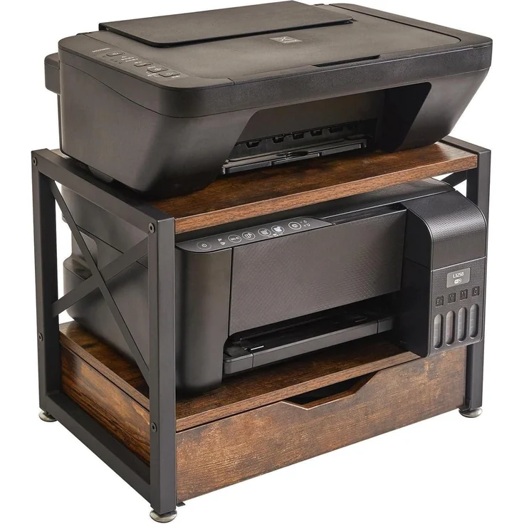 IBUYKE 2 Tier Desktop-Drucker Stand Holz mit Schublade Ordner Bücher Fax Scanner – Bild 8