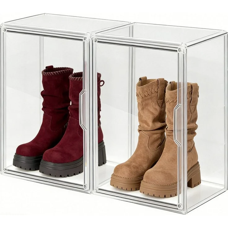 XIIW Vitrine Acryl Schaukasten Organizer Transparent Stapelbar Aufbewahrungsbox (Set, 2er Set, 40 × 25 × 30 cm) Displaybox mit Magnettür für Taschen, Schuhe & Accessoires – Bild 1
