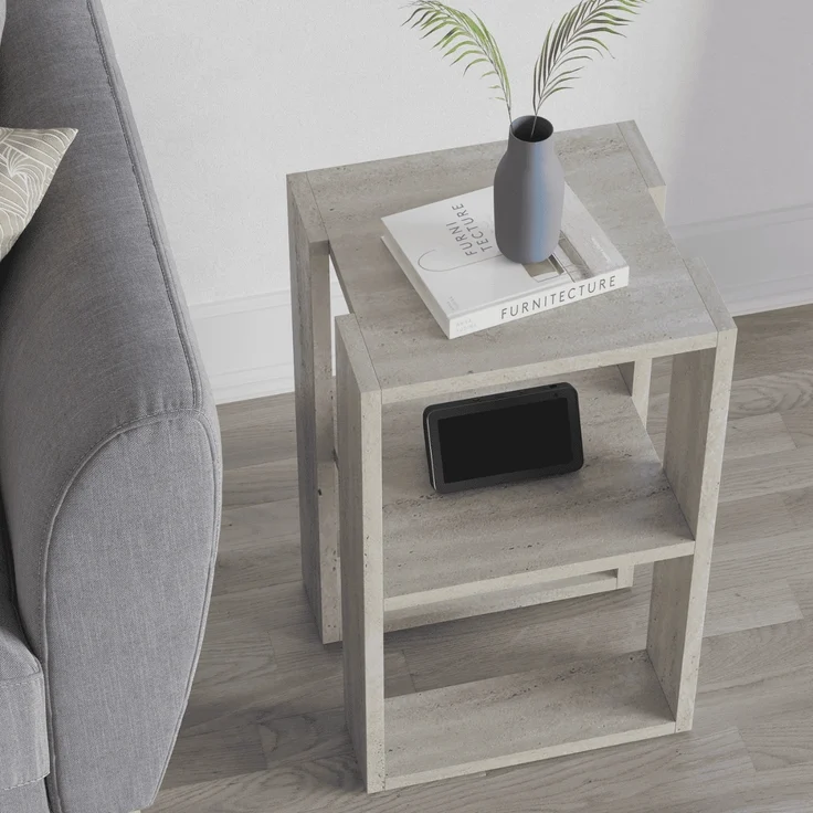 Calicosy Nachttisch mit 2 Regalböden, Travertin-Dekor H55 cm - LONIE - Beige – Bild 6