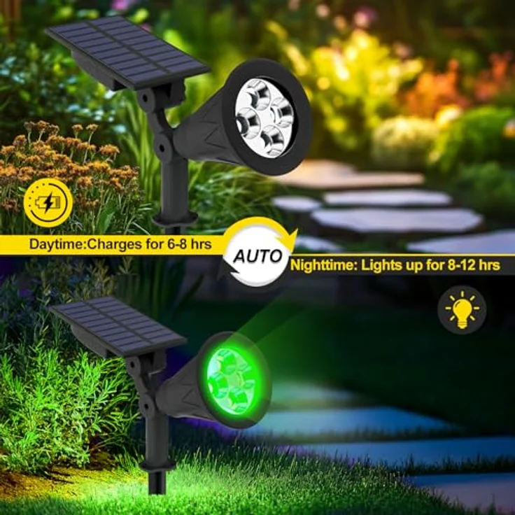 T-SUN Solarlampen, 4LED Außenleuchten mit IP65 Wasserdicht, 2 Helligkeitsmodi, 180° einstellbares Solarpanel, Grün – Bild 4