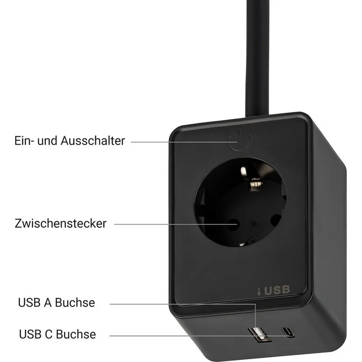 SEBSON LED Steckdosenleuchte LED Steckdosenleuchte dimmbar mit Flexarm, USB, Ein- und Ausschalter, LED integriert, neutralweiß, USB-A Anschluss, USB-C Anschluss, Dimmbar, Ein- und Ausschaltbar – Bild 2