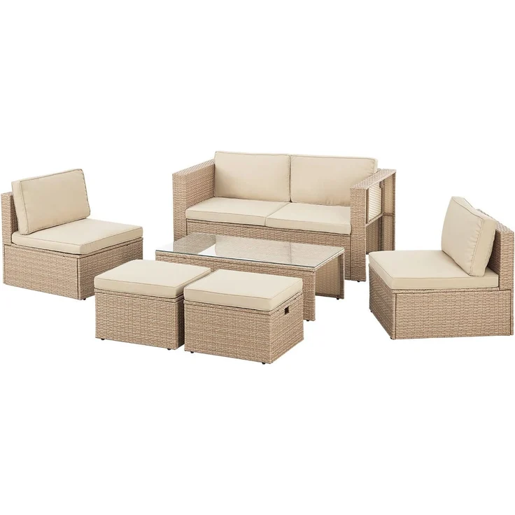 Juskys Polyrattan Gartenmöbel Set Salou - Outdoor Lounge wetterfest 6 Personen - Sitzecke mit Tisch & Kissen für Garten, Balkon, Terrasse - Creme – Bild 1