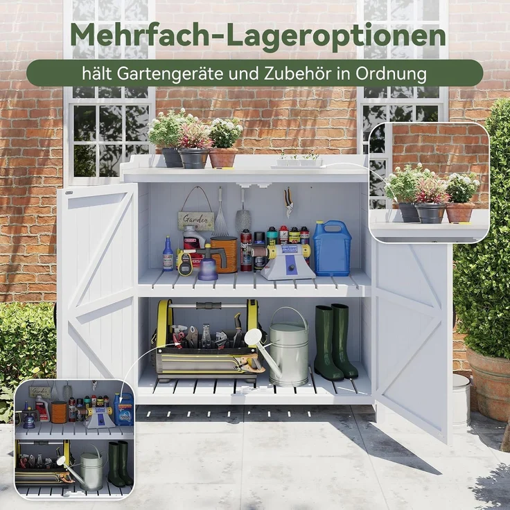 Aoxun Gartenlagerhaus aus Holz, Werkzeugschrank mit verzinkter Platte und verstellbarem Regal, Pflanzwerkbank für Gartengeräte, 98 x 47 x 94 cm, Grau – Bild 4