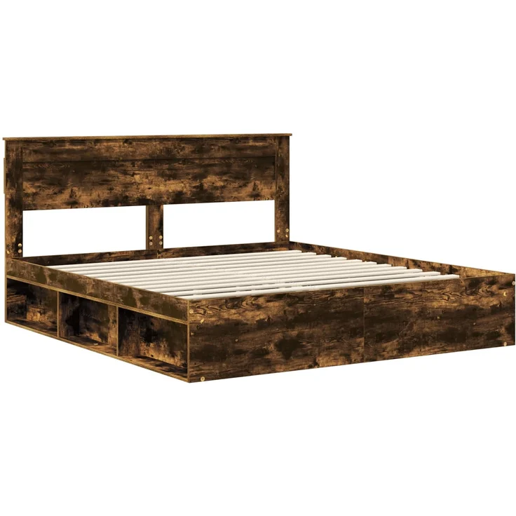 vidaXL Bettrahmen Geräucherte Eiche 200 x 200 cm Massives Kiefernholz 3409723 – Bild 3