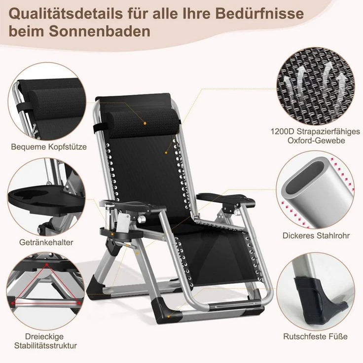 Meulbaty Klappstuhl 200KG Belastbar Klappbar Liegestuhl mit Auflage, Sitzen (2.3-3cm Matratze, 1 St), für Wohnzimmer, Balkon, Strand oder Pool – Bild 4
