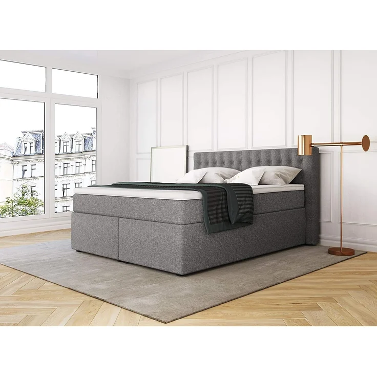 Betten Jumbo King Boxspringbett 160x200 cm 7-Zonen TFK Härtegrad H3 und Visco-Topper | Farbe Hellgrau | div. Größen verfügbar – Bild 1