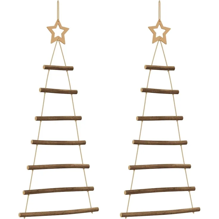 vidaXL Hängende Weihnachtsbäume mit Spitzensternen 2 Stk. 42x90 cm Naturzweig 4101009