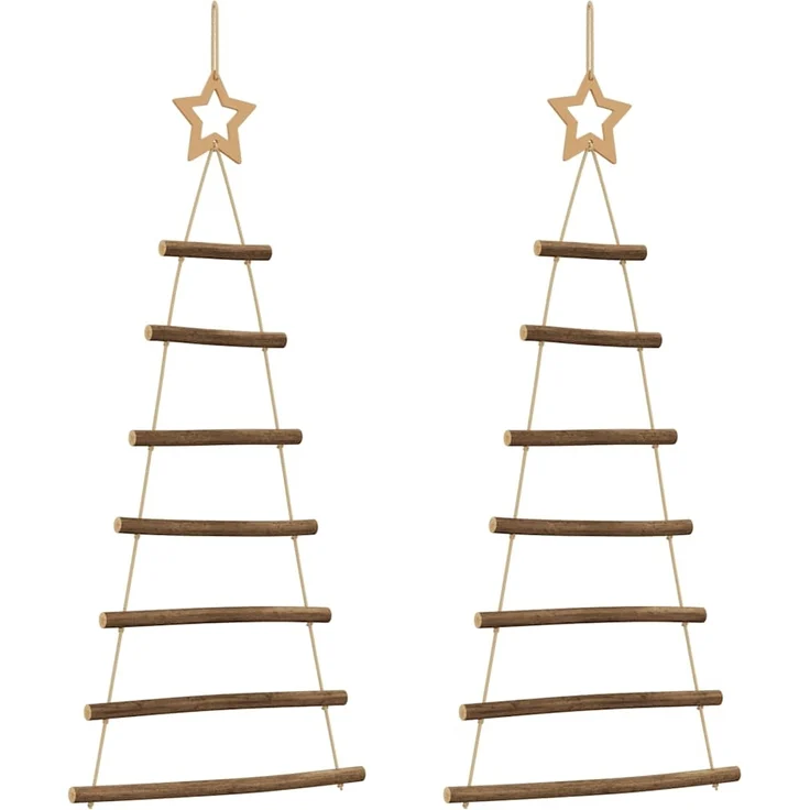 vidaXL Hängende Weihnachtsbäume mit Spitzensternen 2 Stk. 42x90 cm Naturzweig 4101009 – Bild 1