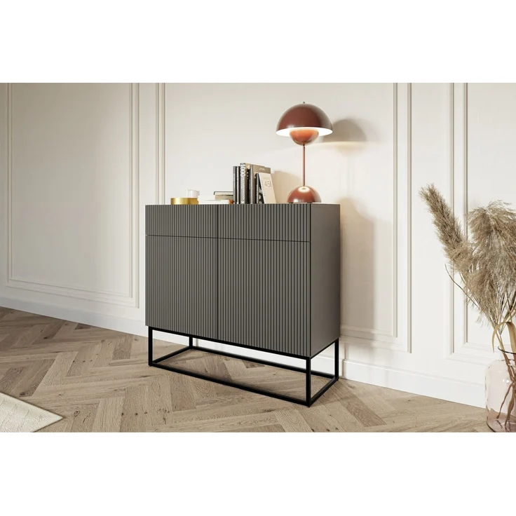 Selsey 'Veldio' Sideboard 2-türig mit Schubladen, schwarz mit Metallgestell, ca. 90 x 100 x 38 cm – Bild 3