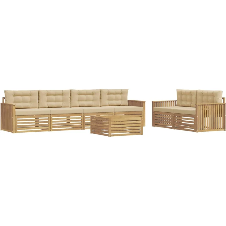 vidaXL Outdoor-Sofagarnitur 7 stk. 6-Sitzer Weiß und Beige 3390083 – Bild 2