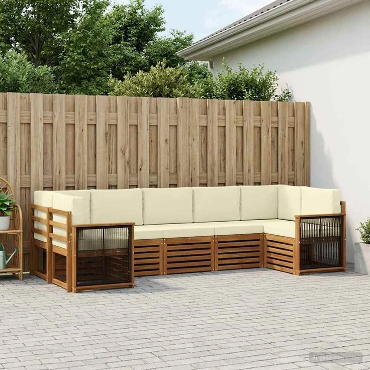 vidaXL Outdoor-Sofagarnitur 7 stk. 7-Sitzer Natur und Creme 3384801 – Bild 1
