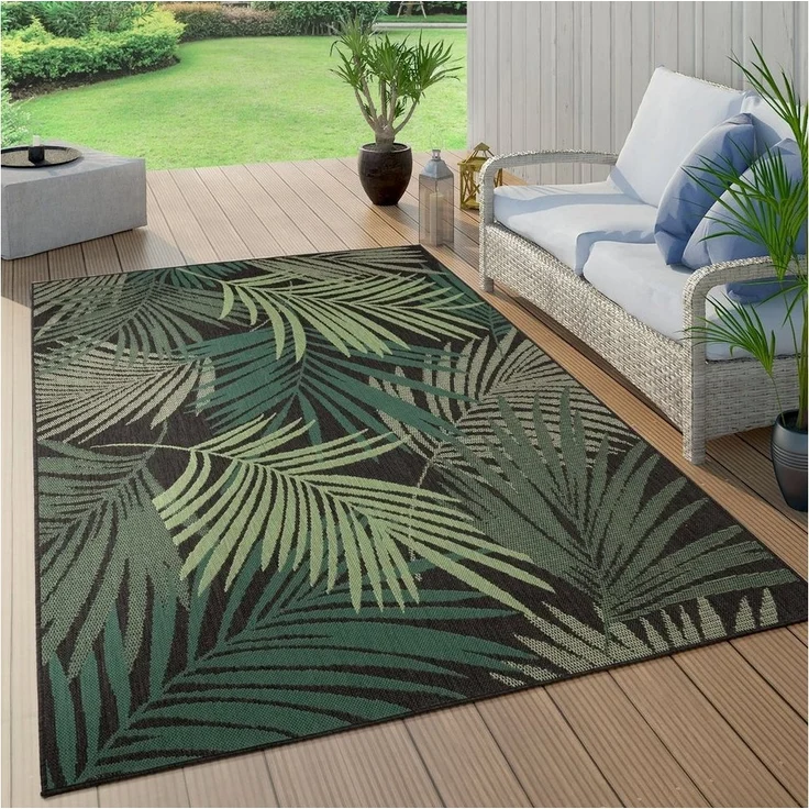 Paco Home Teppich Ostende 534, rechteckig, Höhe: 4 mm, Flachgewebe, Motiv Palmenblätter, In- und Outdoor geeignet, Wohnzimmer – Bild 5