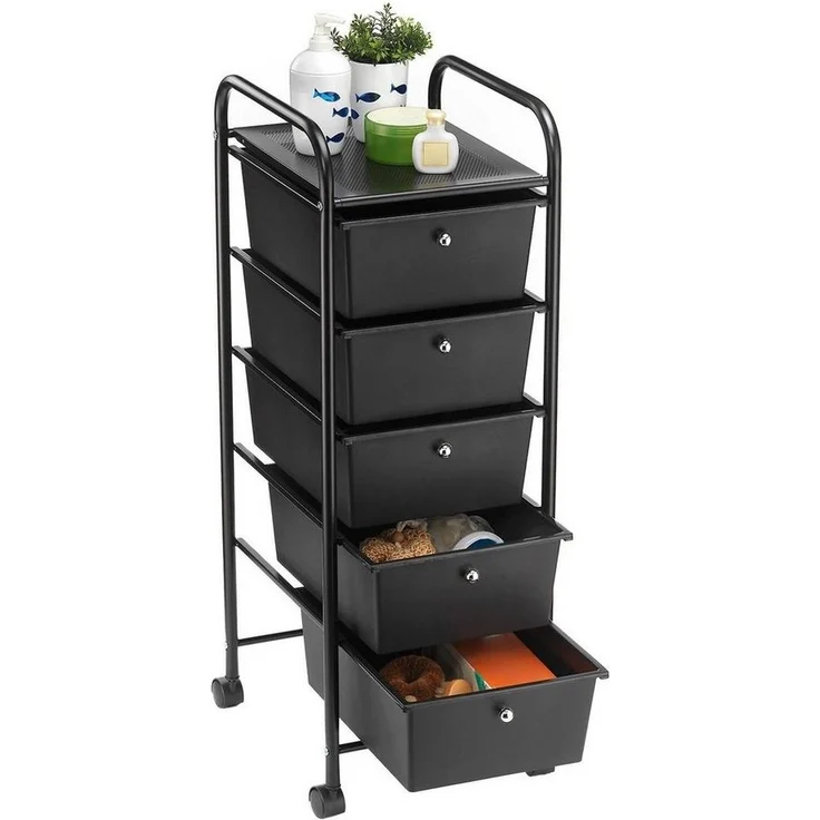 IDIMEX Beistellwagen GINA, Rollcontainer Friseurwagen Metall Kosmetik Badregal 5 Schubladen schwa – Bild 2