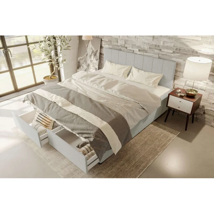 99rooms Kira Boxspringbett Strukturstoff NEVE Hellgrau 140x200 cm – Bild 4