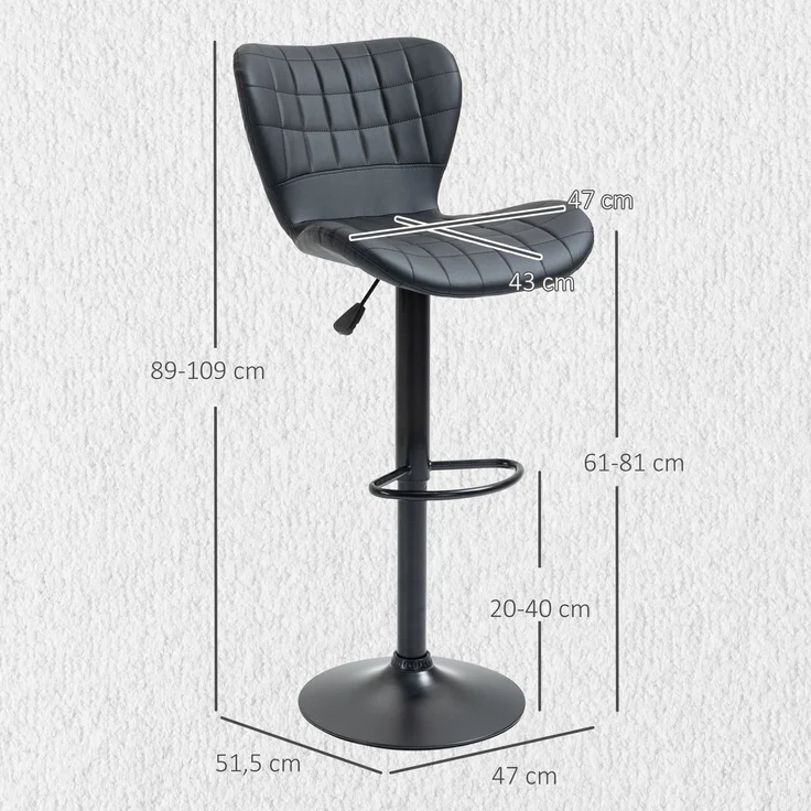 2er-Set Barhocker Retrodesign 47 cm x 51,5 cm x 89–109 cm Schwarz--Schwarz--109x51.5x47cm--YOUDENOVA – Bild 5